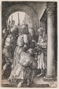 Chrystus przed Piłatem, z cyklu „Pasja wyryta” autorstwa Albrecht Dürer