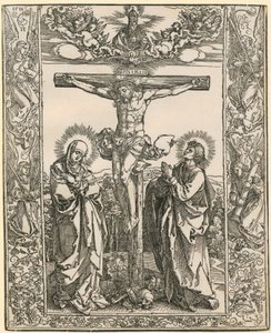Chrystus na krzyżu z ramką z aniołami autorstwa Albrecht Dürer