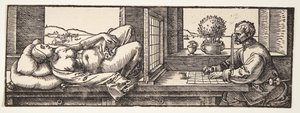 Rysownik rysujący akt autorstwa Albrecht Dürer