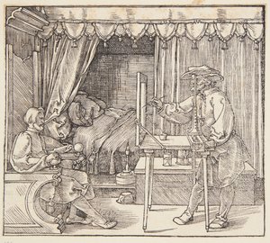Rysownik rysujący portret autorstwa Albrecht Dürer