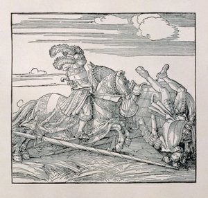 Cesarz Niemiec Maksymilian I (1459-1519) usuwa przeciwnika w pojedynku, z niepublikowanej księgi gloryfikującej rycerskie czyny cesarza, ok. 1515 autorstwa Albrecht Dürer