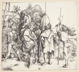 Pięć lansquenetów i koń orientalny autorstwa Albrecht Dürer