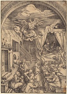 Narodziny Chrystusa, arkusz 10 z cyklu „Życie Maryi” autorstwa Albrecht Dürer