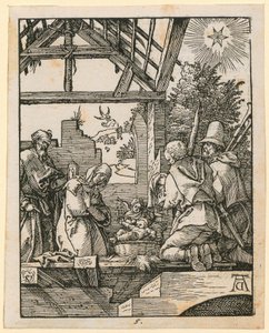 Narodzenie Chrystusa, karta 5 z cyklu „Mała Pasja drzeworytnicza” autorstwa Albrecht Dürer