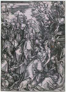 Złożenie Chrystusa do grobu, karta 10 z serii „Wielka Pasja” autorstwa Albrecht Dürer