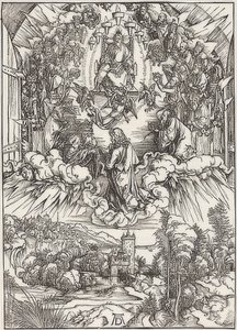 Jana przed Bogiem Ojcem i Starszymi, z epizodu Apokalipsy. 1496 autorstwa Albrecht Dürer