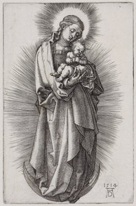 Dziewica z opaską na włosach w promienistej aureoli na sierpie księżyca autorstwa Albrecht Dürer