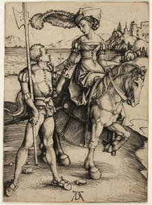 Dama na koniu i Landsknecht autorstwa Albrecht Dürer
