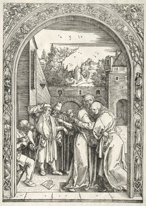 Życie Dziewicy: Joachim i Anna w objęciach pod Złotą Bramą autorstwa Albrecht Dürer