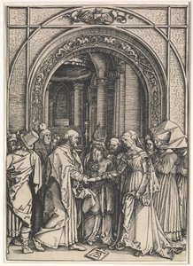 Życie Dziewicy:  Małżeństwo Dziewicy i św. autorstwa Albrecht Dürer