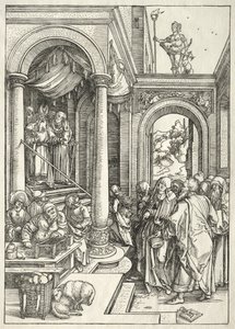 Życie Dziewicy: Ofiarowanie Młodej Dziewicy w świątyni, 1504-1505. autorstwa Albrecht Dürer