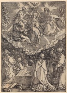 Wniebowzięcie Najświętszej Maryi Panny i koronacja, arkusz 19 z cyklu „Życie Maryi” autorstwa Albrecht Dürer