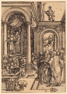 Pójście Maryi do świątyni, arkusz 6 z cyklu „Życie Maryi” autorstwa Albrecht Dürer