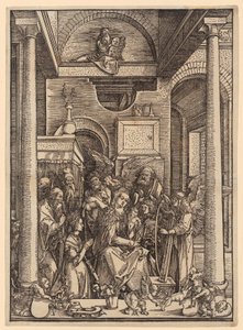 Cześć maryjna, arkusz nr 20 z serii „Życie Maryi” autorstwa Albrecht Dürer