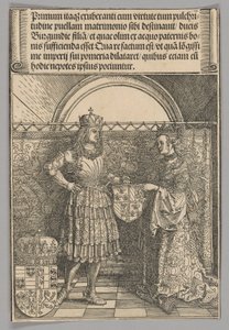 Maksymilian i Maria Burgundów, tablica 2 ze Scen historycznych z życia cesarza Maksymiliana I z Łuku Triumfalnego autorstwa Albrecht Dürer