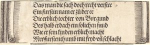 Tekst drukowany do "Zaręczyny Maksymiliana z Marią Burgundii" autorstwa Albrecht Dürer