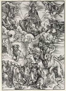 Objawienie św. Jana: Bestia z baranimi rogami autorstwa Albrecht Dürer
