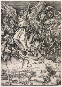 Objawienie św. Jana: św. Michał walczący ze Smokiem autorstwa Albrecht Dürer
