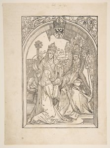Rosvitha prezentująca komedie cesarzowi Ottonowi I. ilustracja z opery Hrosvi....n.d. autorstwa Albrecht Dürer