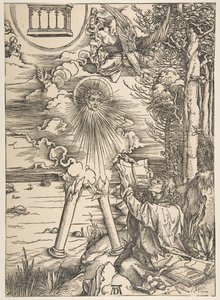 Św. Jan połykający księgę, z Apokalipsy, wydanie łacińskie, 1511, 1511. autorstwa Albrecht Dürer