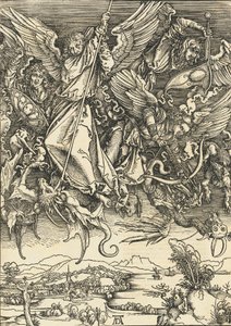 Święty Michał walczący ze smokiem, prawdopodobnie ok. 14961498 opublikowany 1511. autorstwa Albrecht Dürer