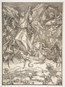 Święty Michał i Smok, z Apokalipsy, ca. 1498. autorstwa Albrecht Dürer