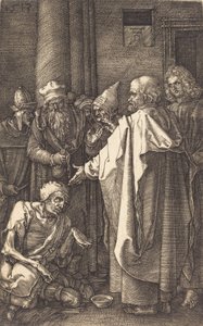 Św. Piotr i św. Jan uzdrawiający kalekę w bramie świątyni, 1513. autorstwa Albrecht Dürer