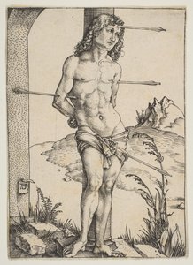 Św. Sebastian przywiązany do kolumny, ca. 1499. autorstwa Albrecht Dürer