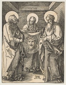Św. Weronika między świętymi Piotrem i Pawłem, z Małej pasji, 1510. autorstwa Albrecht Dürer