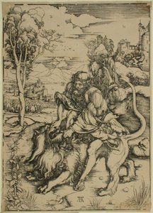 Samson walczący z lwem autorstwa Albrecht Dürer