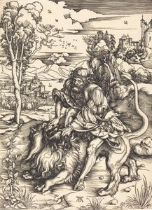 Samson walczący z lwem, ok. 1930 r. 14971498. autorstwa Albrecht Dürer
