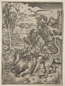 Samson zabijający lwa autorstwa Albrecht Dürer