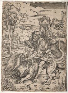 Samson zabija lwa, c. 1496-1497. autorstwa Albrecht Dürer