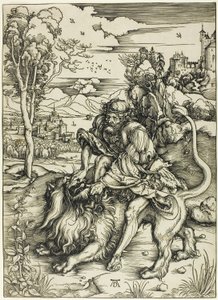 Samson rozdzierający lwa autorstwa Albrecht Dürer