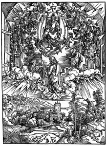 Scena z Apokalipsy, św. Jan przed Bogiem Ojcem i Dwudziestu Czterech Starców, 1498, 1936. autorstwa Albrecht Dürer
