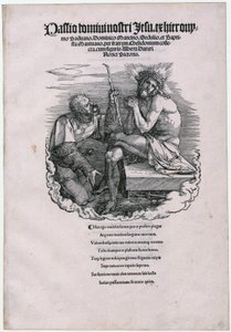 „Cierpiący Chrystus i żołnierz”, arkusz 1 [strona tytułowa] cyklu „Wielka Pasja” autorstwa Albrecht Dürer