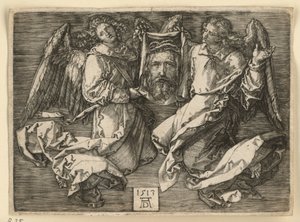 Chusta świętej Weroniki, podtrzymywana przez dwóch aniołów autorstwa Albrecht Dürer