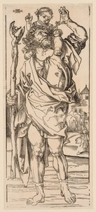 Św. Krzysztof przekraczający strumień, 1528. autorstwa Albrecht Dürer