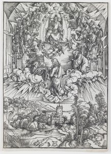 Św. Jan przed Bogiem i starszymi z cyklu „Apokalipsa” autorstwa Albrecht Dürer