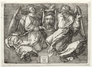 Sudarium wyświetlane przez dwa anioły. autorstwa Albrecht Dürer
