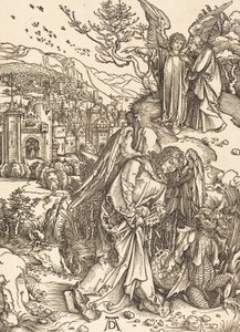 Anioł z kluczem do bezdennej jamy, 1498. autorstwa Albrecht Dürer