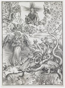 Kobieta Apokaliptyczna z cyklu „Apokalipsa” autorstwa Albrecht Dürer