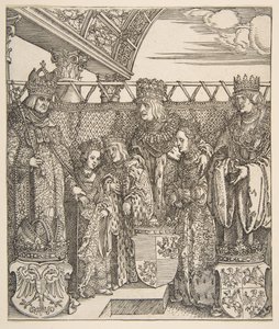 Kongres książąt w Wiedniu, z łuku triumfalnego cesarza Maksymiliana I, 1515. autorstwa Albrecht Dürer