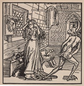 Demon próżności i kokietka, ilustracja z książki "Der Ritter vom Turm", 1498 (zob. też 202574) autorstwa Albrecht Dürer
