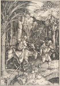 Ucieczka do Egiptu, z Żywotu Dziewicy, wydanie łacińskie, 1511, 1511. autorstwa Albrecht Dürer