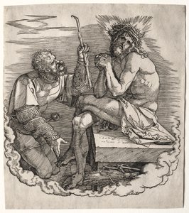 Wielka Pasja: Strona tytułowa – Chrystus, Mąż boleści autorstwa Albrecht Dürer