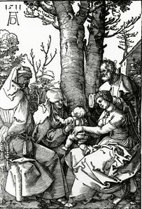 Święta Rodzina ze św. Anną i św. Joachimem, 1511 (drzewryt) autorstwa Albrecht Dürer