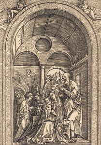 Święta Rodzina z Dwoma Aniołami w Sali Sklepionej, ok. godz. 1504. autorstwa Albrecht Dürer