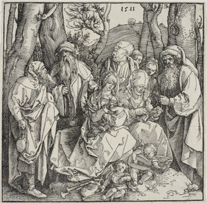 Święte pokrewieństwo i dwa muzyczne anioły autorstwa Albrecht Dürer