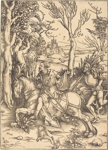 Rycerz na koniu i Lansquenet autorstwa Albrecht Dürer